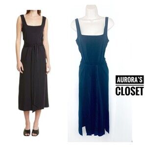 Vince XS Black Cotton Dress Tie Belt Square Neck Pima NWT $237